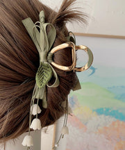Elegant Army Green Alloy Cloth Bow Lily Of The Valley Tassel Hairpin