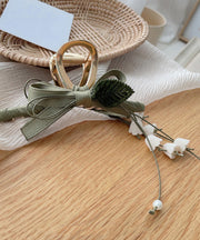 Elegant Army Green Alloy Cloth Bow Lily Of The Valley Tassel Hairpin