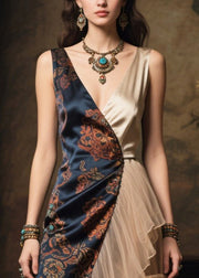 Elegant Asymmetrical Patchwork Tulle Silk Party Dress Summer