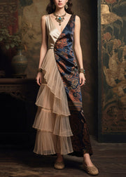 Elegant Asymmetrical Patchwork Tulle Silk Party Dress Summer