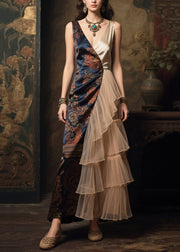 Elegant Asymmetrical Patchwork Tulle Silk Party Dress Summer