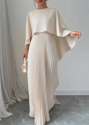 Elegant Beige Asymmetrical Patchwork Long Dress Batwing Sleeve