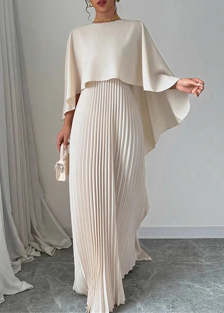 Elegant Beige Asymmetrical Patchwork Long Dress Batwing Sleeve