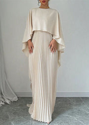 Elegant Beige Asymmetrical Patchwork Long Dress Batwing Sleeve