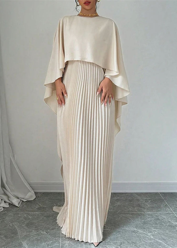 Elegant Beige Asymmetrical Patchwork Long Dress Batwing Sleeve