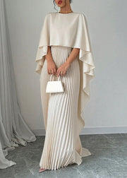 Elegant Beige Asymmetrical Patchwork Long Dress Batwing Sleeve