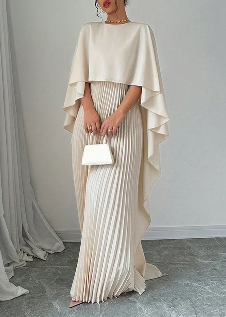 Elegant Beige Asymmetrical Patchwork Long Dress Batwing Sleeve