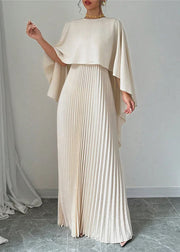 Elegant Beige Asymmetrical Patchwork Long Dress Batwing Sleeve