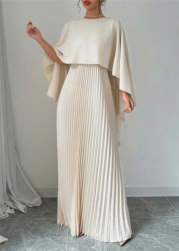 Elegant Beige Asymmetrical Patchwork Long Dress Batwing Sleeve