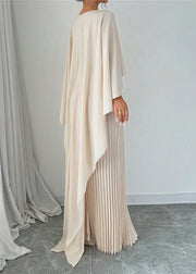 Elegant Beige Asymmetrical Patchwork Long Dress Batwing Sleeve