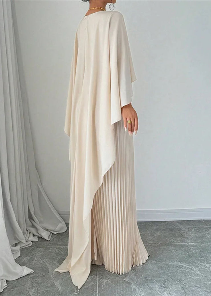 Elegant Beige Asymmetrical Patchwork Long Dress Batwing Sleeve