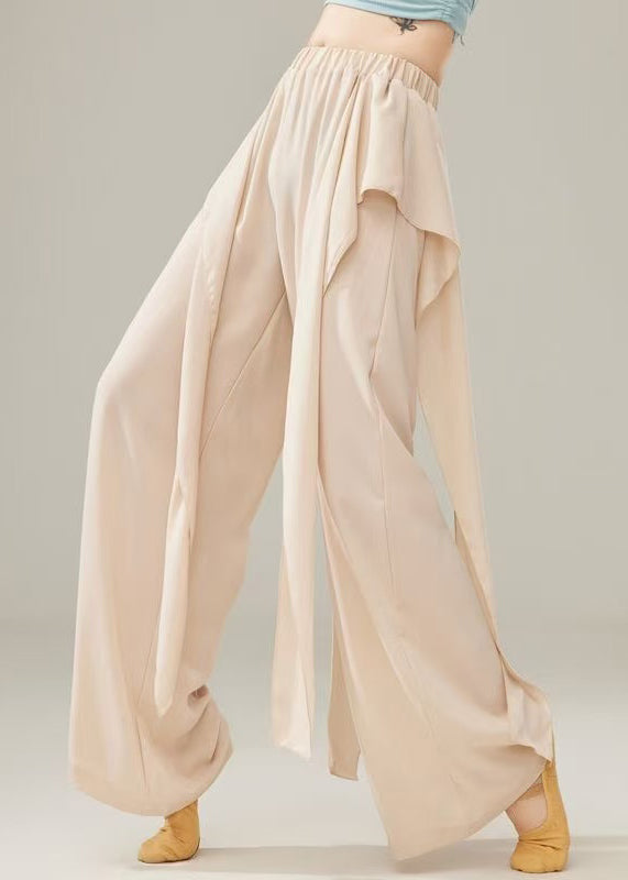 Elegant Beige Draping Cotton Dance Pants Fall