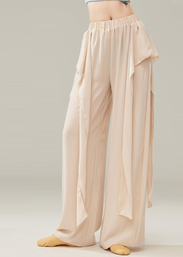 Elegant Beige Draping Cotton Dance Pants Fall