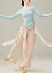 Elegant Beige Draping Cotton Dance Pants Fall