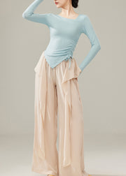 Elegant Beige Draping Cotton Dance Pants Fall