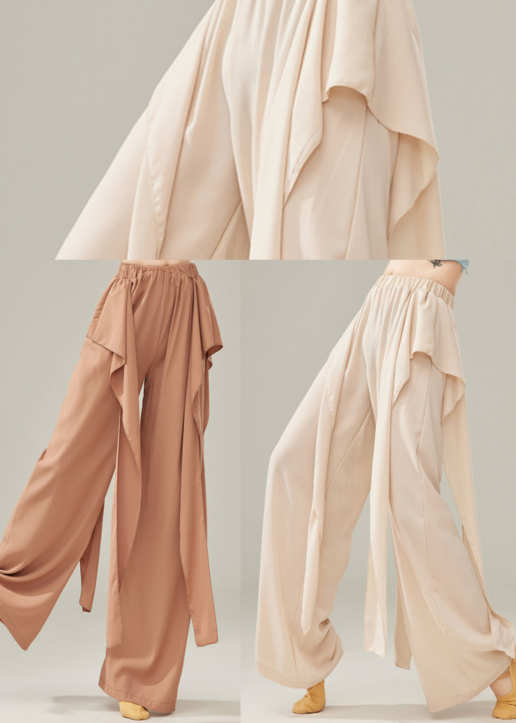 Elegant Beige Draping Cotton Dance Pants Fall