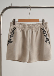 Elegant Beige Embroidered Linen Women Sets 2 Pieces Fall