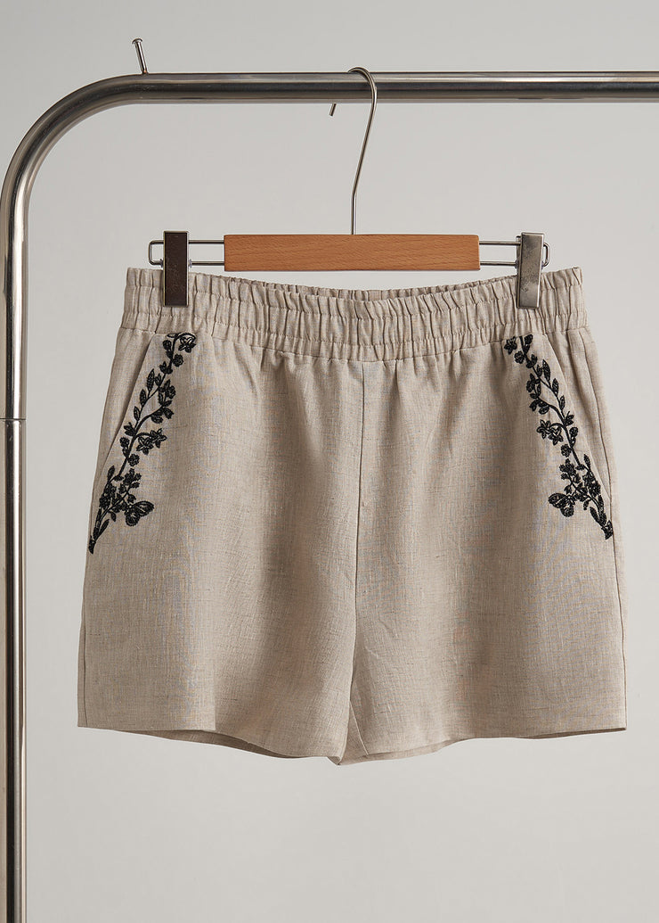 Elegant Beige Embroidered Linen Women Sets 2 Pieces Fall