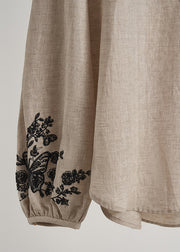 Elegant Beige Embroidered Linen Women Sets 2 Pieces Fall