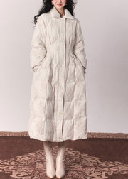 Elegant Beige Fur Collar Print Button Tunic Maxi Down Jackets Winter