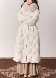 Elegant Beige Fur Collar Print Button Tunic Maxi Down Jackets Winter