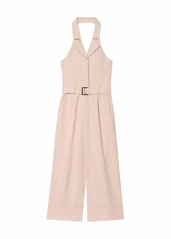 Elegant Beige Halter Pockets Cotton Jumpsuit Sleeveless