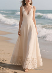 Elegant Beige Patchwork Lace Exra Large Hem Cami Dresses Summer