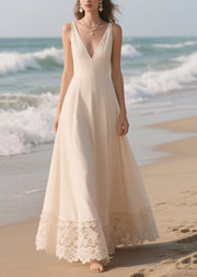 Elegant Beige Patchwork Lace Exra Large Hem Cami Dresses Summer
