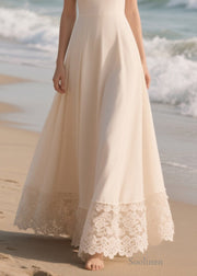 Elegant Beige Patchwork Lace Exra Large Hem Cami Dresses Summer