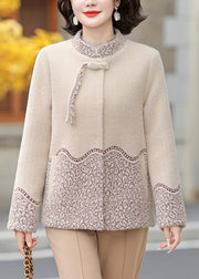 Elegant Beige Patchwork Tassel Mink Velvet Coats Fall