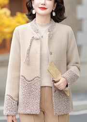 Elegant Beige Patchwork Tassel Mink Velvet Coats Fall