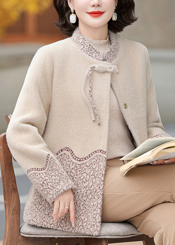 Elegant Beige Patchwork Tassel Mink Velvet Coats Fall