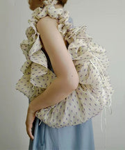 Elegant Beige Print Drawstring Chiffon Versatile Shoulder Bags