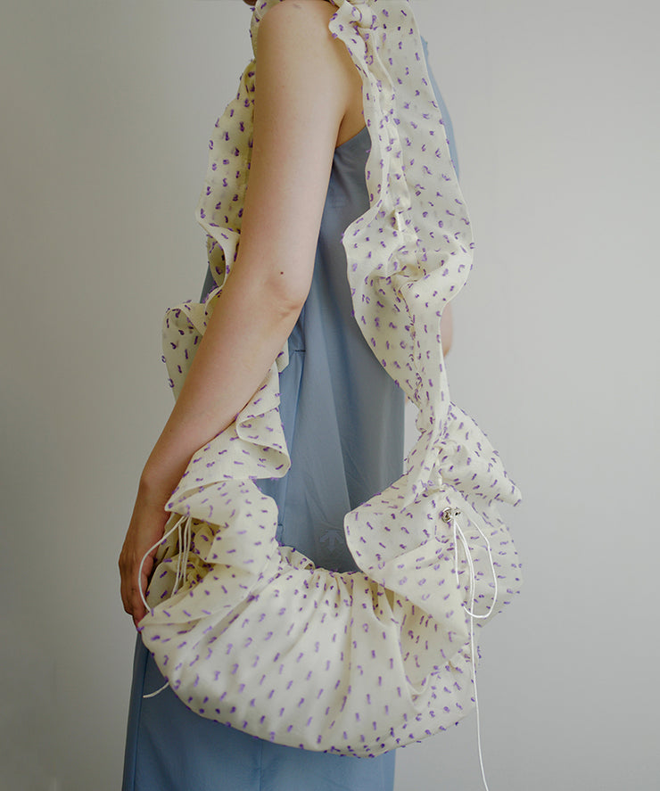 Elegant Beige Print Drawstring Chiffon Versatile Shoulder Bags