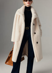 Elegant Beige Stand Collar Button Leather And Fur Coats Winter