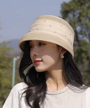 Elegant Beige Tulle Zircon Straw Woven Bucket Hat
