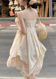Elegant Beige V Neck Lace Cotton Mini Dresses Sleeveless