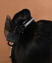 Elegant Black Acrylic Tulle Pearl Tassel Hairpin
