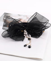 Elegant Black Acrylic Tulle Pearl Tassel Hairpin