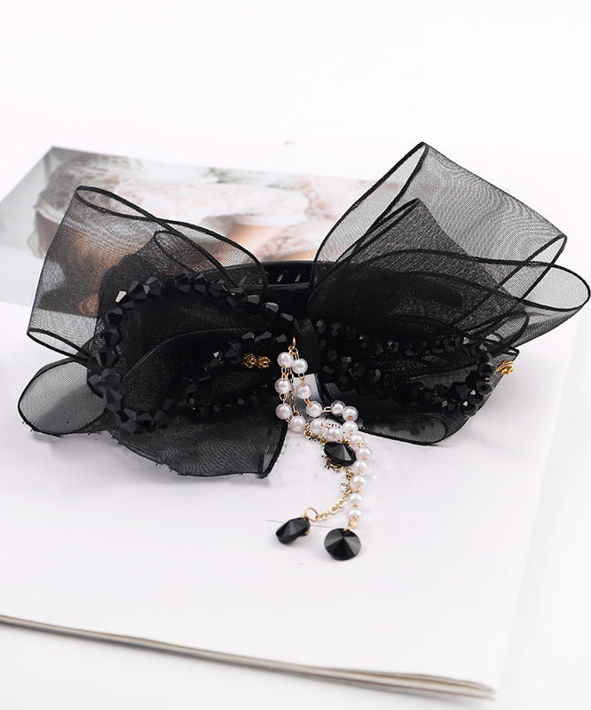 Elegant Black Acrylic Tulle Pearl Tassel Hairpin