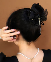 Elegant Black Acrylic Tulle Pearl Tassel Hairpin