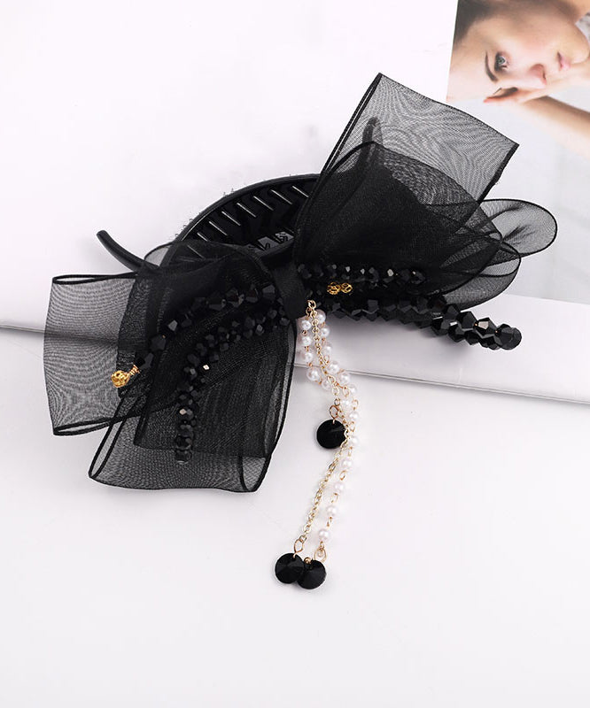 Elegant Black Acrylic Tulle Pearl Tassel Hairpin