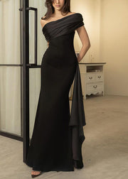 Elegant Black Asymmetrical High Waist Cotton Long Dresses Summer