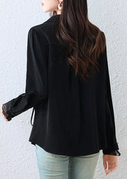 Elegant Black Asymmetrical Patchwork Tunic Shirt Top Fall