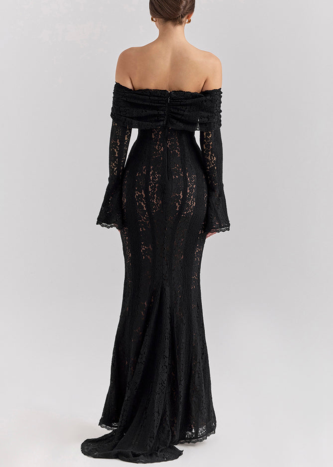 Elegant Black Cold Shoulder Lace Strapless Dress Summer
