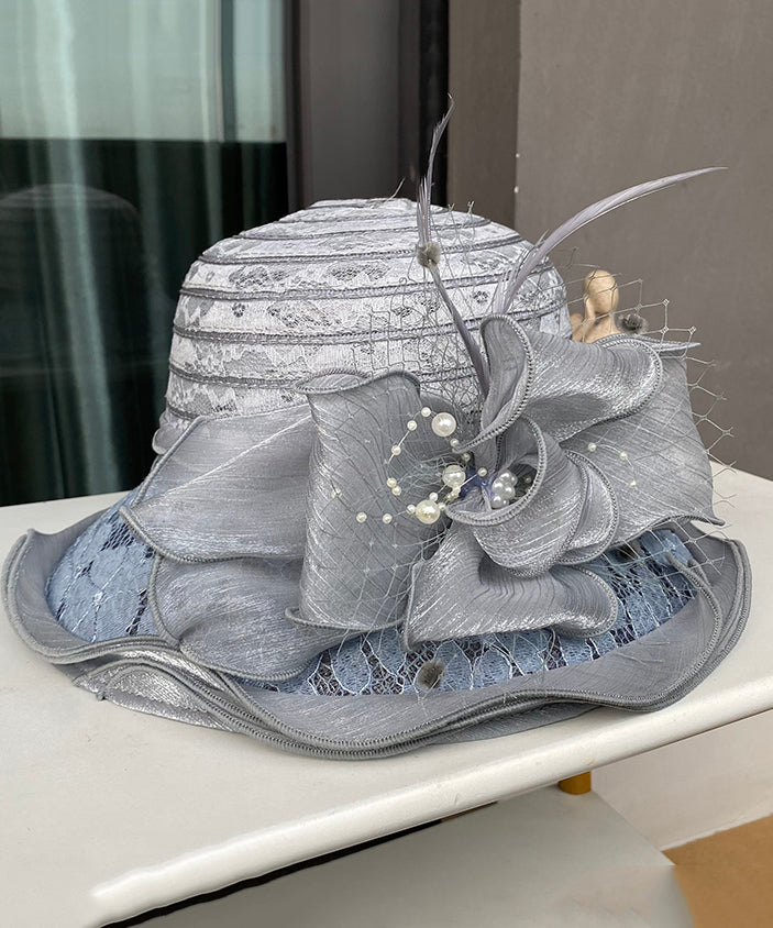 Elegant Black Lace Floral Nail Bead Tulle Bucket Hat