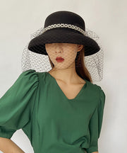 Elegant Black Nail Bead Mesh Woolen Cloche Hat