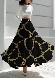 Elegant Black Print Exra Large Hem Chiffon Skirt Summer