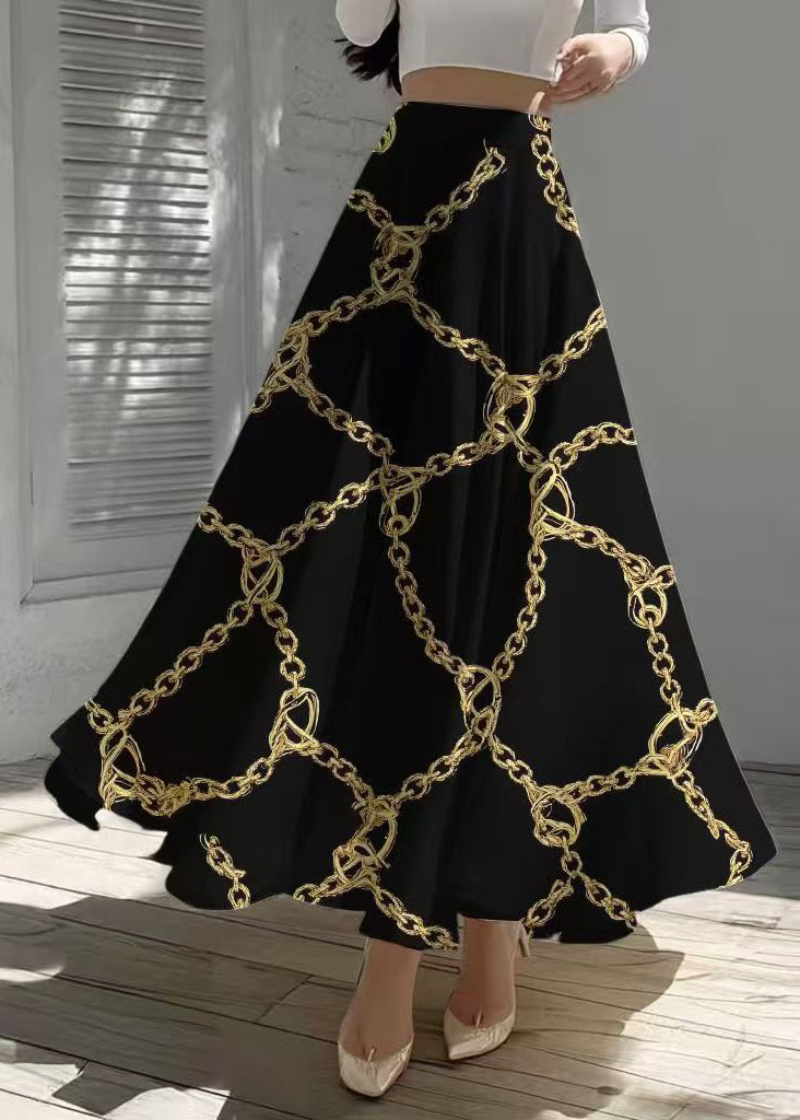 Elegant Black Print Exra Large Hem Chiffon Skirt Summer