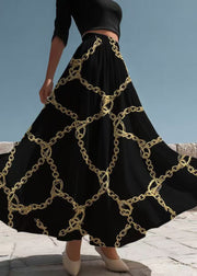 Elegant Black Print Exra Large Hem Chiffon Skirt Summer
